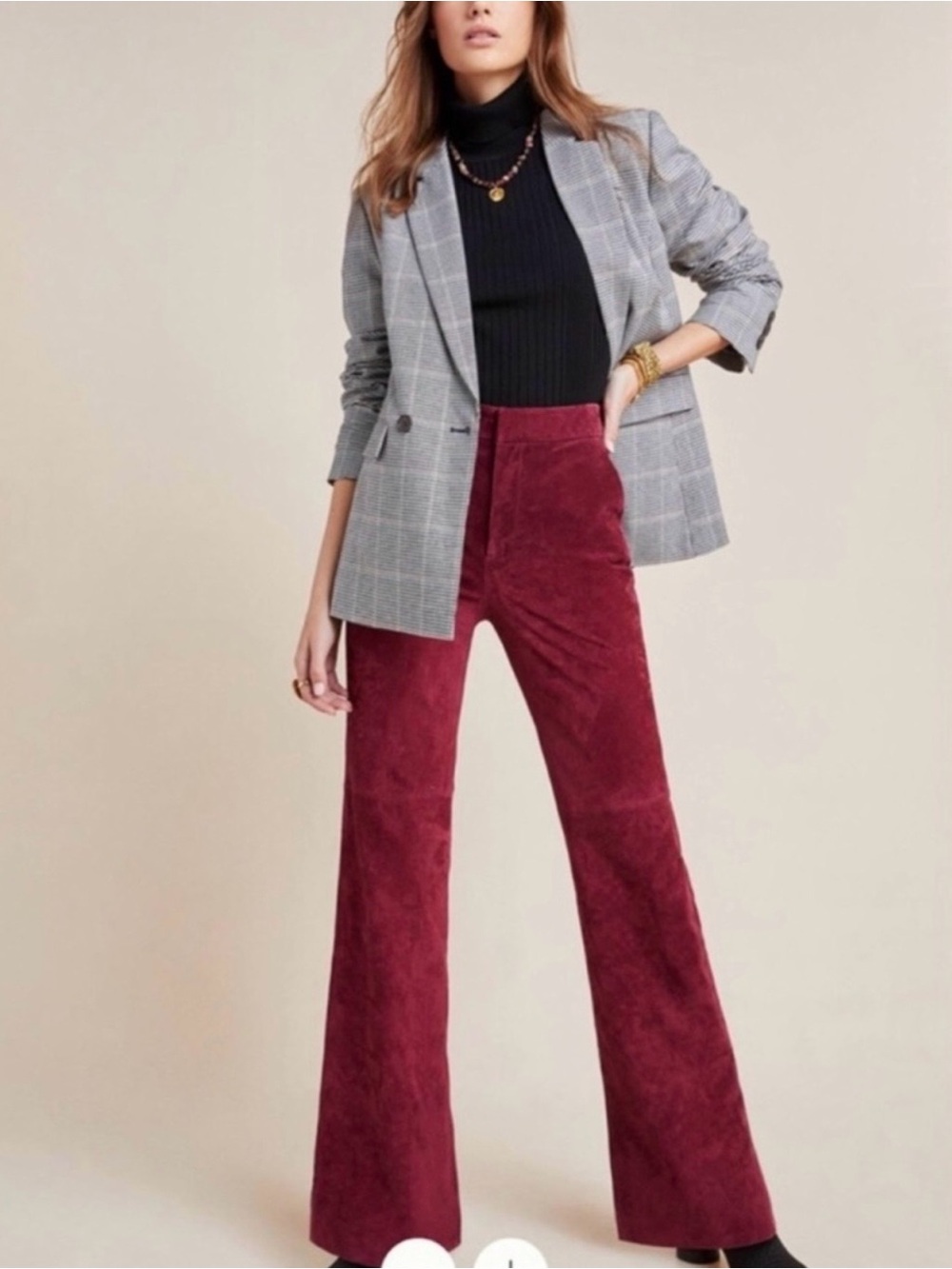 Anthropologie Burgundy Suede High-Rise Wide Leg Pants